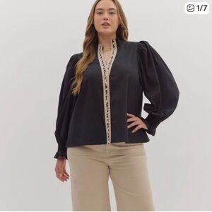 Entro Black Blouse with Cream Accents